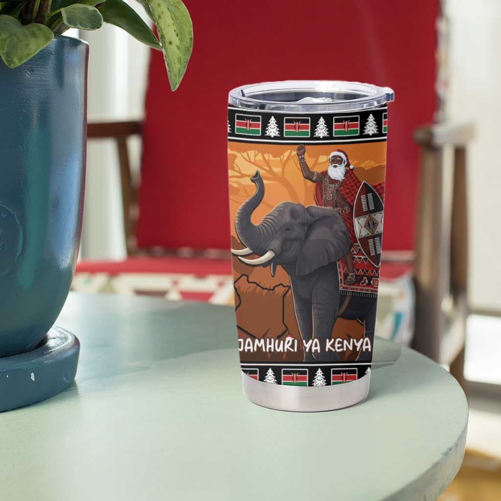 Kenya Safari Christmas Tumbler Cup Black Santa Riding Elephant - Heri ya Krismasi - Wonder Print Shop
