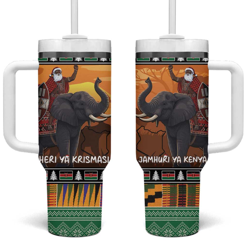 Kenya Safari Christmas Tumbler With Handle Black Santa Riding Elephant - Heri ya Krismasi - Wonder Print Shop