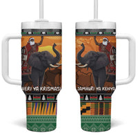 Kenya Safari Christmas Tumbler With Handle Black Santa Riding Elephant - Heri ya Krismasi - Wonder Print Shop