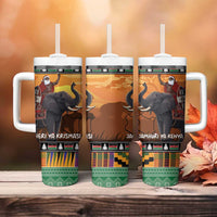 Kenya Safari Christmas Tumbler With Handle Black Santa Riding Elephant - Heri ya Krismasi - Wonder Print Shop