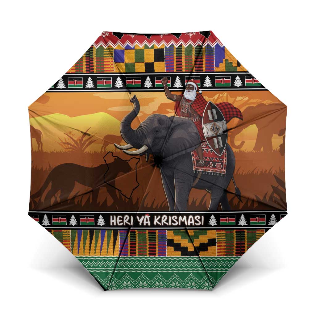 Kenya Safari Christmas Umbrella Black Santa Riding Elephant - Heri ya Krismasi - Wonder Print Shop