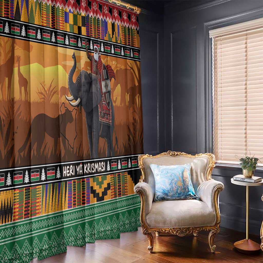 Kenya Safari Christmas Window Curtain Black Santa Riding Elephant - Heri ya Krismasi - Wonder Print Shop