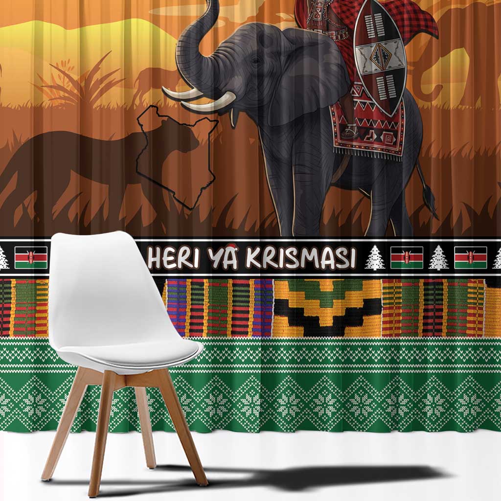 Kenya Safari Christmas Window Curtain Black Santa Riding Elephant - Heri ya Krismasi - Wonder Print Shop
