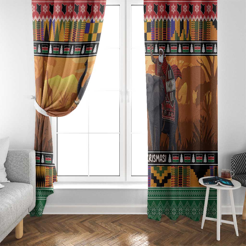 Kenya Safari Christmas Window Curtain Black Santa Riding Elephant - Heri ya Krismasi - Wonder Print Shop