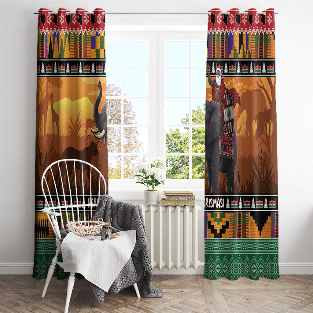 Kenya Safari Christmas Window Curtain Black Santa Riding Elephant - Heri ya Krismasi - Wonder Print Shop