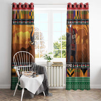 Kenya Safari Christmas Window Curtain Black Santa Riding Elephant - Heri ya Krismasi - Wonder Print Shop