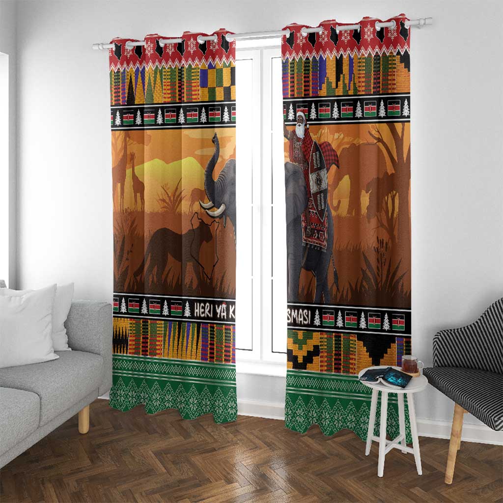 Kenya Safari Christmas Window Curtain Black Santa Riding Elephant - Heri ya Krismasi - Wonder Print Shop