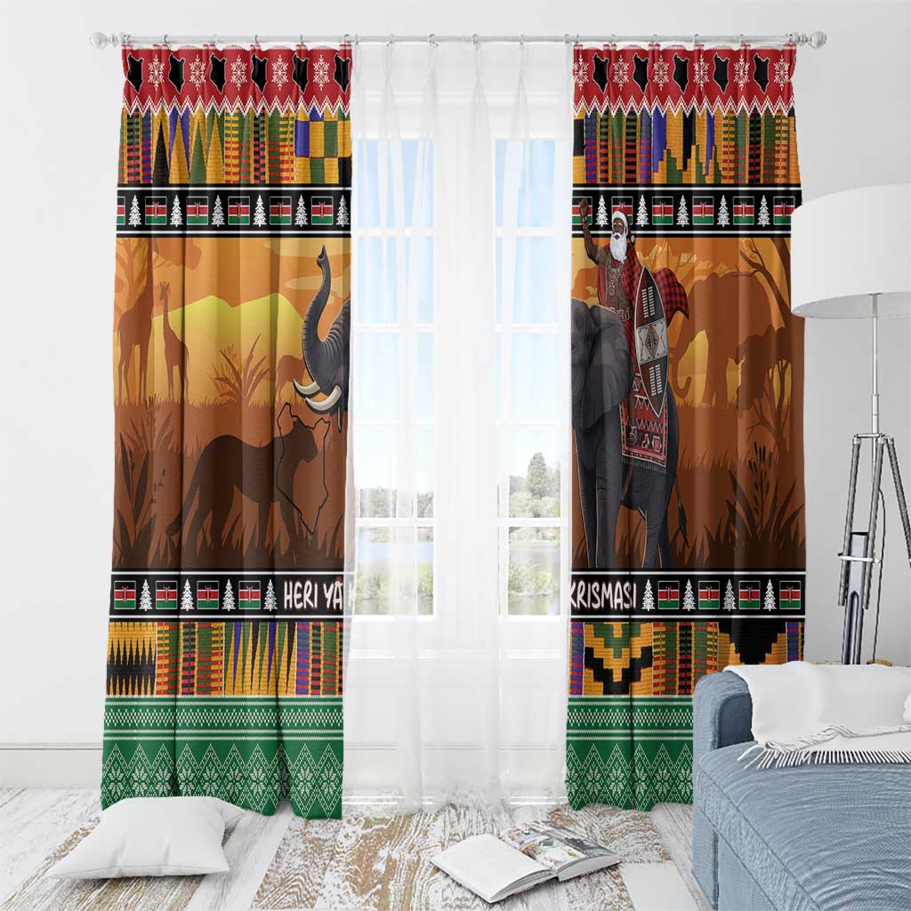 Kenya Safari Christmas Window Curtain Black Santa Riding Elephant - Heri ya Krismasi - Wonder Print Shop