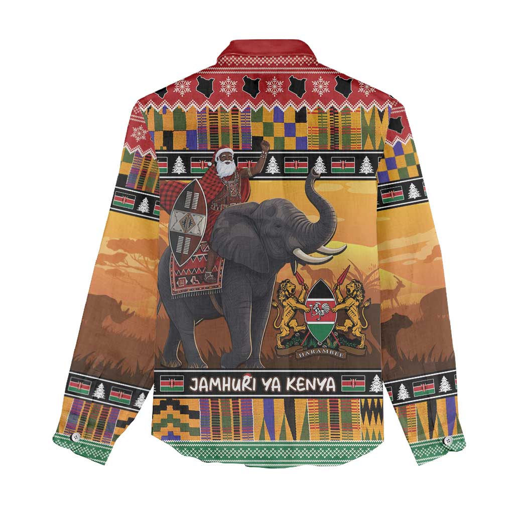 Kenya Safari Christmas Women Casual Shirt Black Santa Riding Elephant - Heri ya Krismasi - Wonder Print Shop