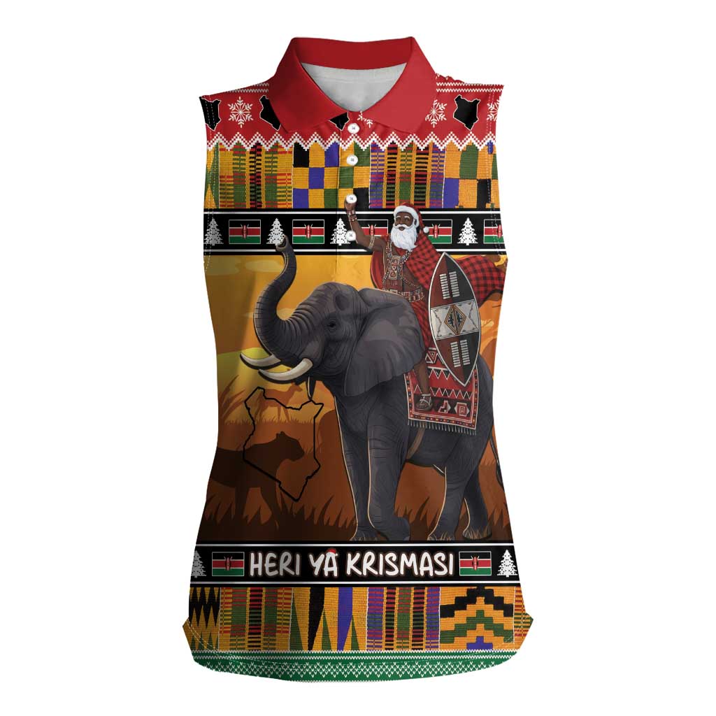 Kenya Safari Christmas Women Sleeveless Polo Shirt Black Santa Riding Elephant - Heri ya Krismasi - Wonder Print Shop