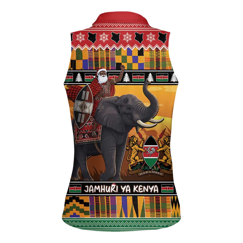 Kenya Safari Christmas Women Sleeveless Polo Shirt Black Santa Riding Elephant - Heri ya Krismasi - Wonder Print Shop
