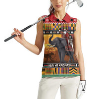 Kenya Safari Christmas Women Sleeveless Polo Shirt Black Santa Riding Elephant - Heri ya Krismasi - Wonder Print Shop