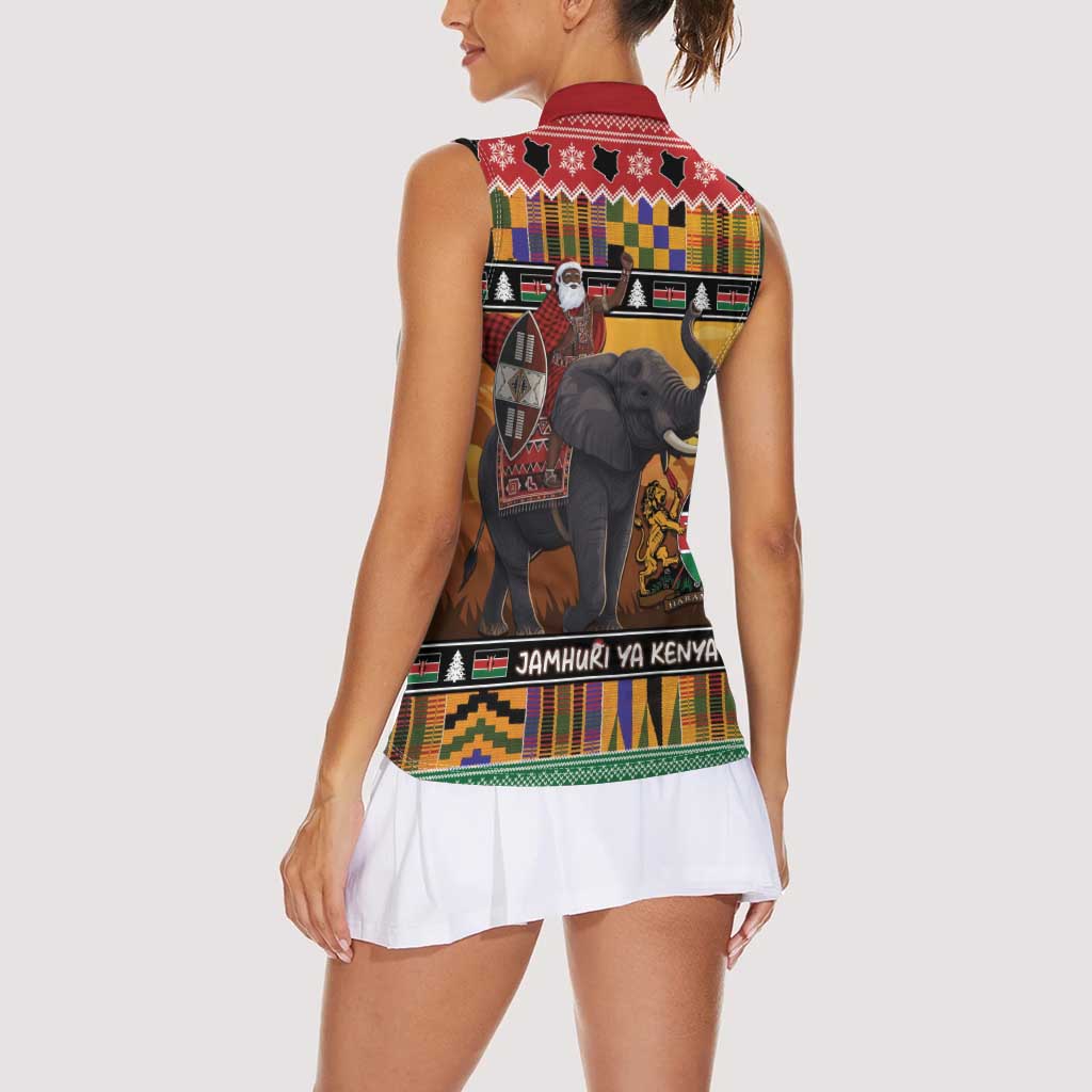 Kenya Safari Christmas Women Sleeveless Polo Shirt Black Santa Riding Elephant - Heri ya Krismasi - Wonder Print Shop