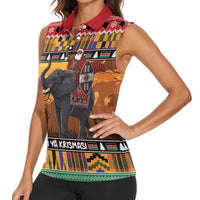 Kenya Safari Christmas Women Sleeveless Polo Shirt Black Santa Riding Elephant - Heri ya Krismasi - Wonder Print Shop