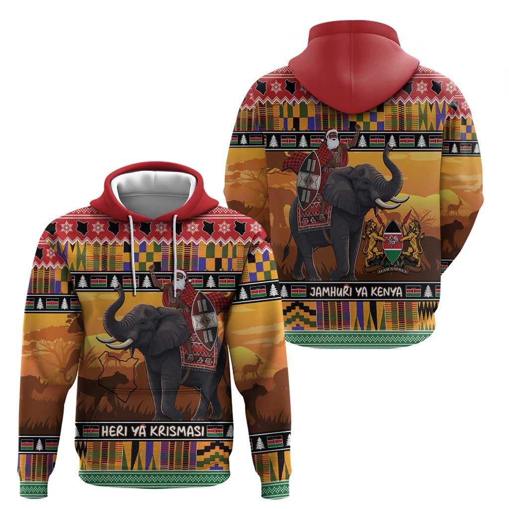 Kenya Safari Christmas Zip Hoodie Black Santa Riding Elephant - Heri ya Krismasi - Wonder Print Shop