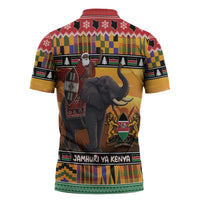 Kenya Safari Christmas Zipper Polo Shirt Black Santa Riding Elephant - Heri ya Krismasi - Wonder Print Shop