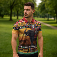 Kenya Safari Christmas Zipper Polo Shirt Black Santa Riding Elephant - Heri ya Krismasi - Wonder Print Shop