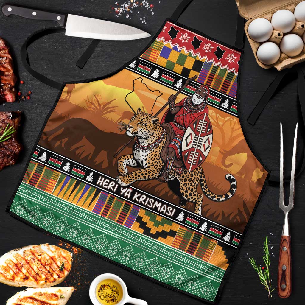 Kenya Safari Christmas Apron Black Santa Riding Leopards - Heri ya Krismasi - Wonder Print Shop
