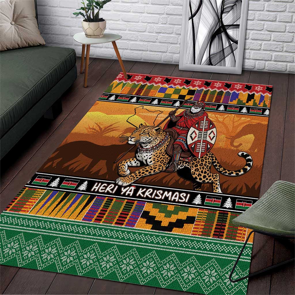 Kenya Safari Christmas Area Rug Black Santa Riding Leopards - Heri ya Krismasi - Wonder Print Shop