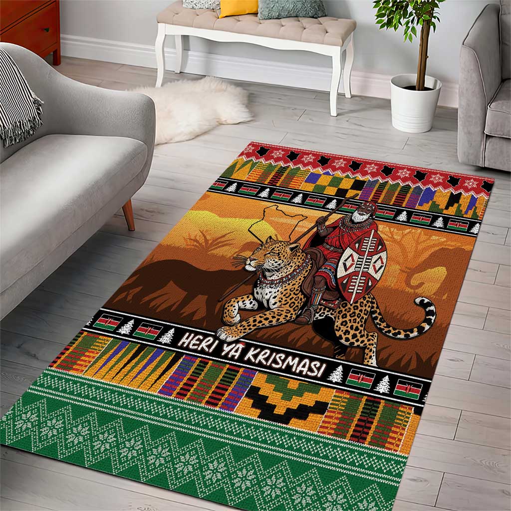 Kenya Safari Christmas Area Rug Black Santa Riding Leopards - Heri ya Krismasi - Wonder Print Shop