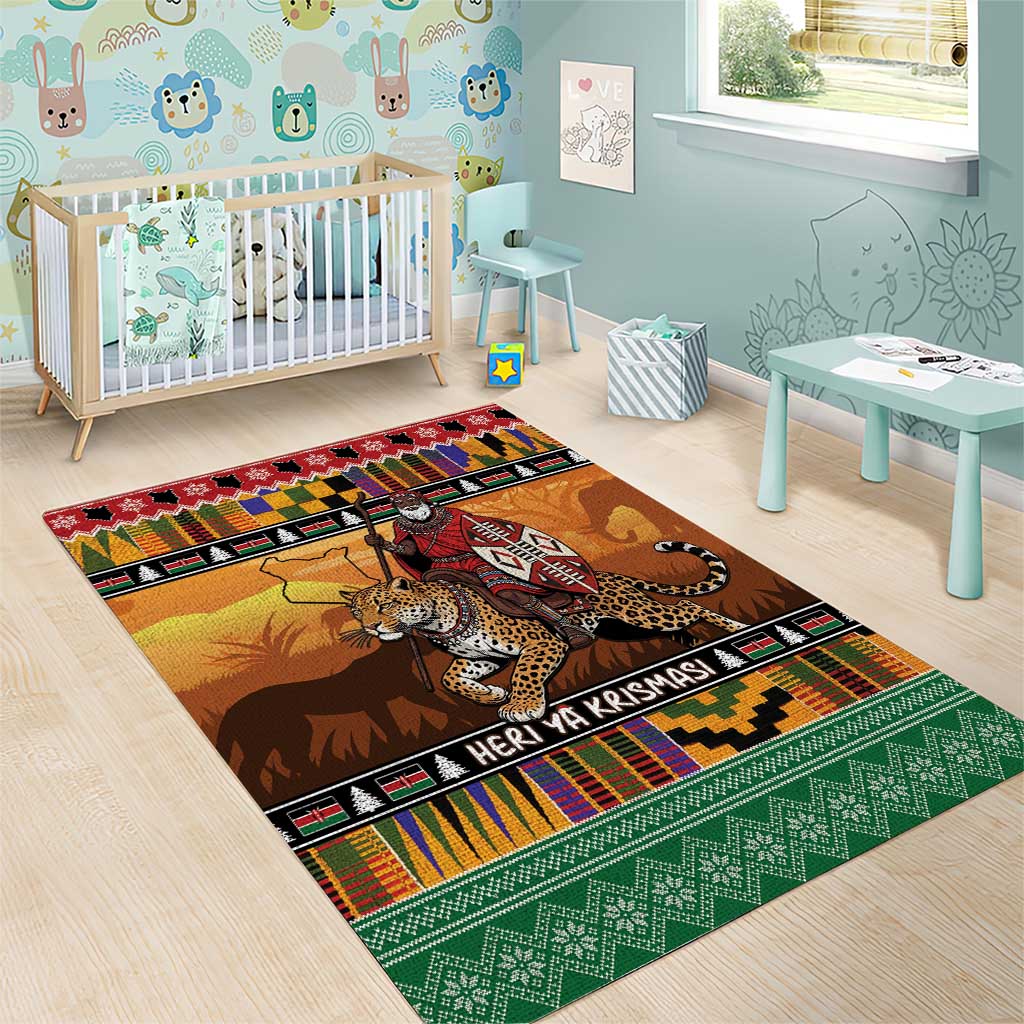 Kenya Safari Christmas Area Rug Black Santa Riding Leopards - Heri ya Krismasi - Wonder Print Shop