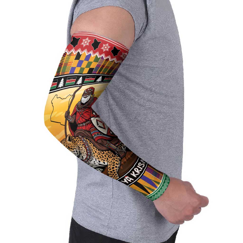Kenya Safari Christmas Arm Sleeves Black Santa Riding Leopards - Heri ya Krismasi - Wonder Print Shop
