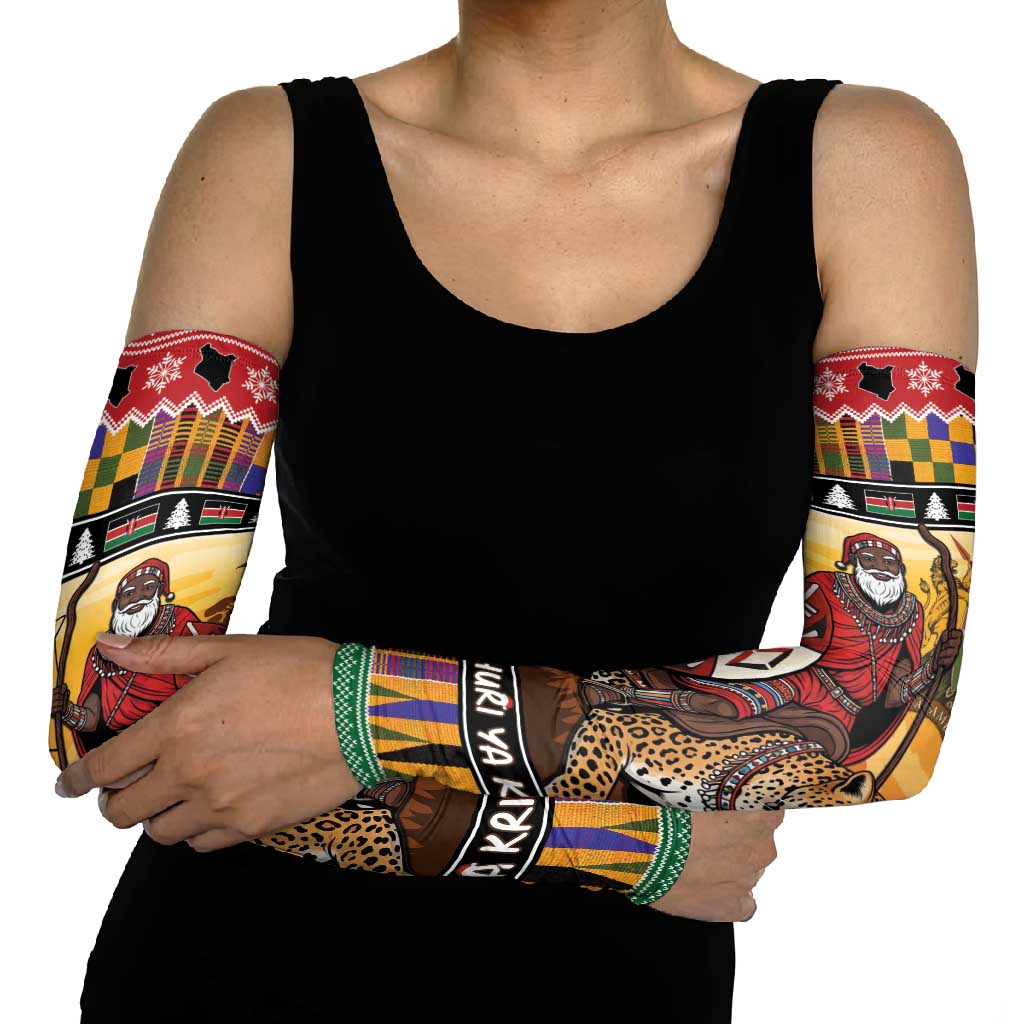 Kenya Safari Christmas Arm Sleeves Black Santa Riding Leopards - Heri ya Krismasi - Wonder Print Shop