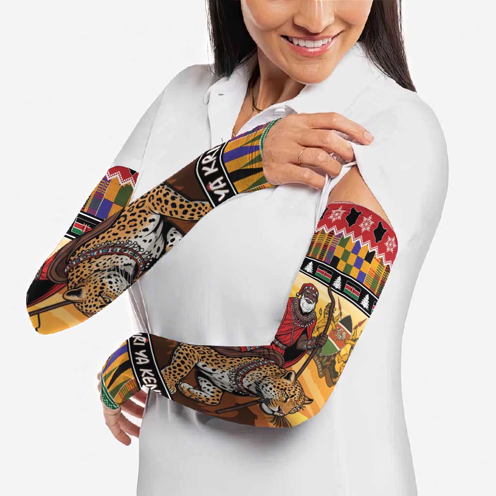 Kenya Safari Christmas Arm Sleeves Black Santa Riding Leopards - Heri ya Krismasi - Wonder Print Shop