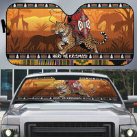 Kenya Safari Christmas Auto Sun Shade Black Santa Riding Leopards - Heri ya Krismasi - Wonder Print Shop