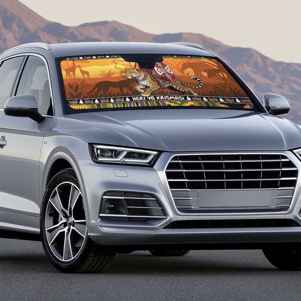 Kenya Safari Christmas Auto Sun Shade Black Santa Riding Leopards - Heri ya Krismasi - Wonder Print Shop