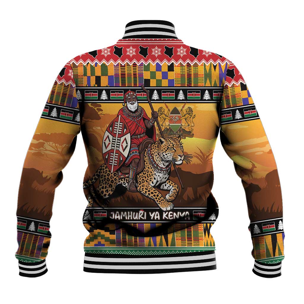 Kenya Safari Christmas Baseball Jacket Black Santa Riding Leopards - Heri ya Krismasi - Wonder Print Shop