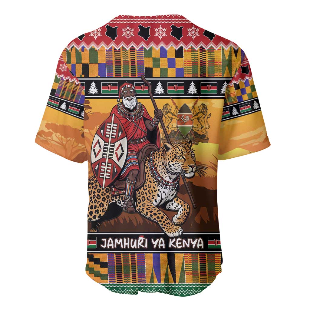 Kenya Safari Christmas Baseball Jersey Black Santa Riding Leopards - Heri ya Krismasi - Wonder Print Shop