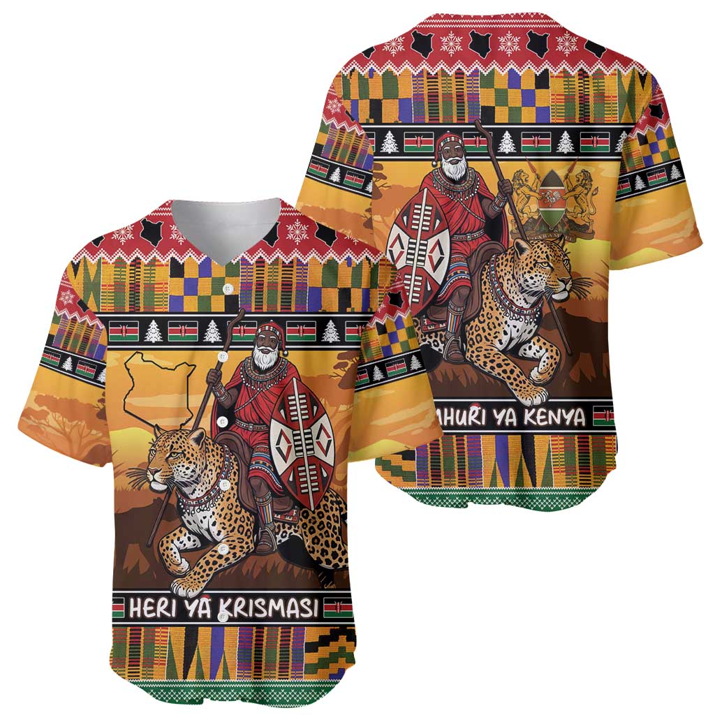 Kenya Safari Christmas Baseball Jersey Black Santa Riding Leopards - Heri ya Krismasi - Wonder Print Shop