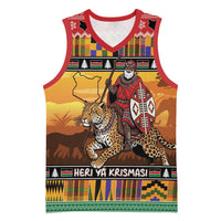 Kenya Safari Christmas Basketball Jersey Black Santa Riding Leopards - Heri ya Krismasi - Wonder Print Shop