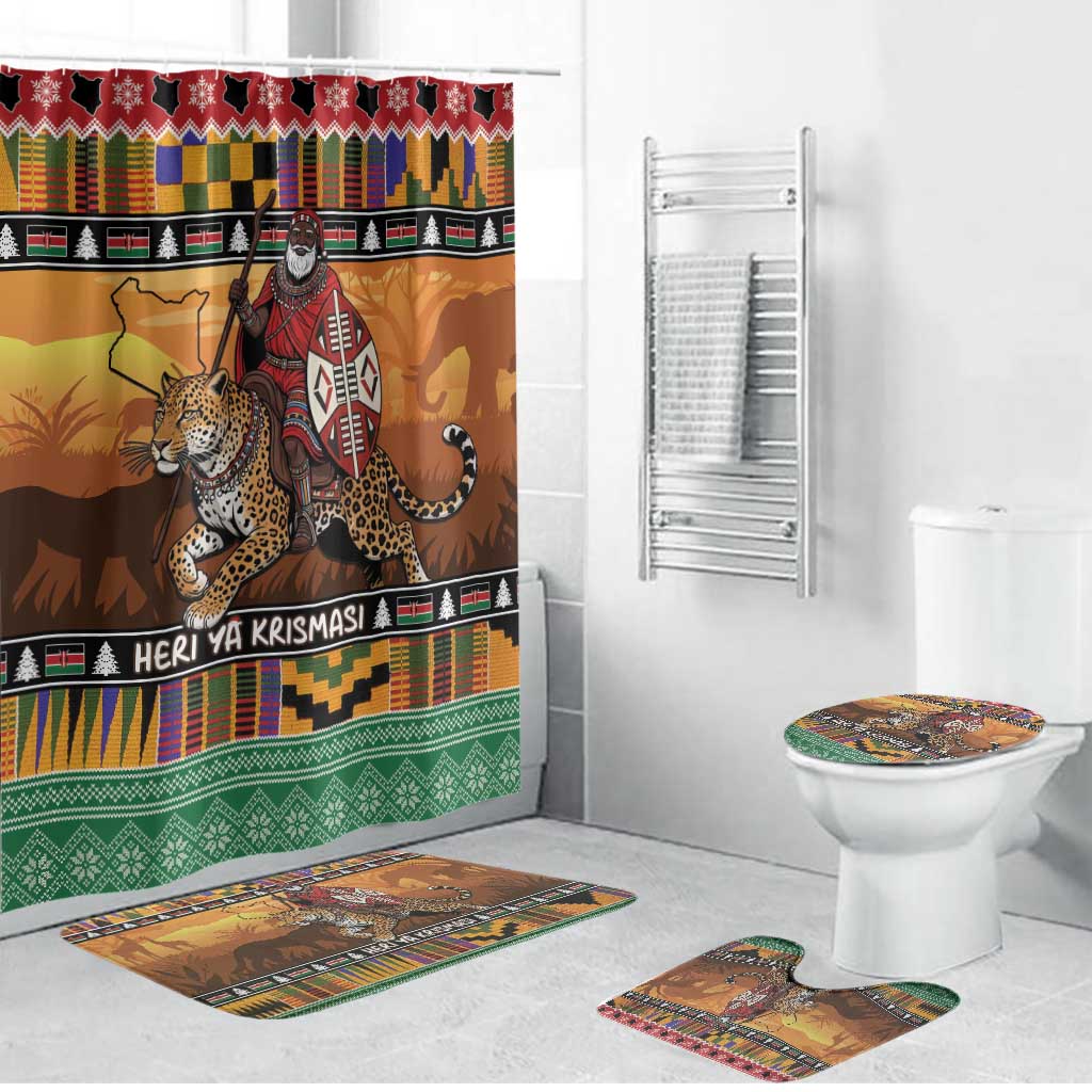 Kenya Safari Christmas Bathroom Set Black Santa Riding Leopards - Heri ya Krismasi - Wonder Print Shop