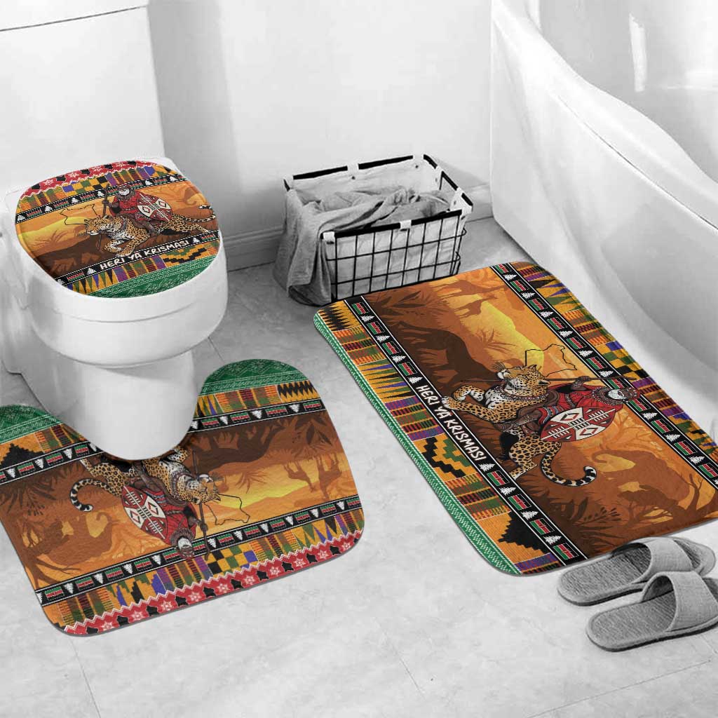 Kenya Safari Christmas Bathroom Set Black Santa Riding Leopards - Heri ya Krismasi - Wonder Print Shop