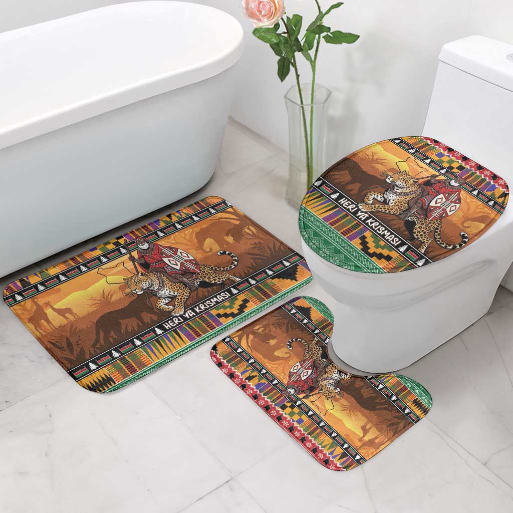 Kenya Safari Christmas Bathroom Set Black Santa Riding Leopards - Heri ya Krismasi - Wonder Print Shop