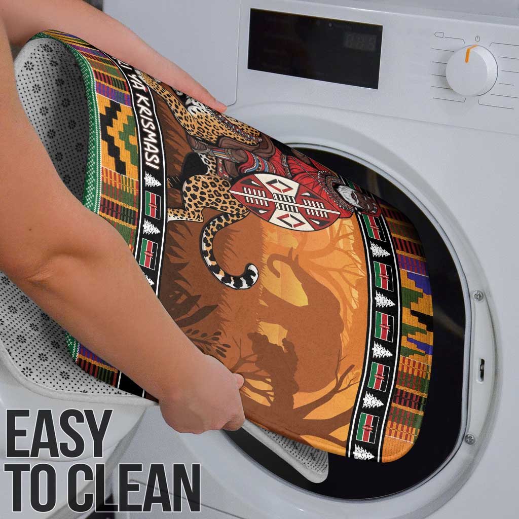 Kenya Safari Christmas Bathroom Set Black Santa Riding Leopards - Heri ya Krismasi - Wonder Print Shop