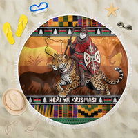 Kenya Safari Christmas Beach Blanket Black Santa Riding Leopards - Heri ya Krismasi - Wonder Print Shop