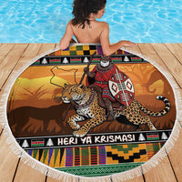 Kenya Safari Christmas Beach Blanket Black Santa Riding Leopards - Heri ya Krismasi - Wonder Print Shop