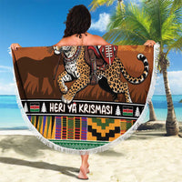 Kenya Safari Christmas Beach Blanket Black Santa Riding Leopards - Heri ya Krismasi - Wonder Print Shop