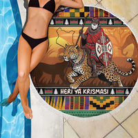 Kenya Safari Christmas Beach Blanket Black Santa Riding Leopards - Heri ya Krismasi - Wonder Print Shop