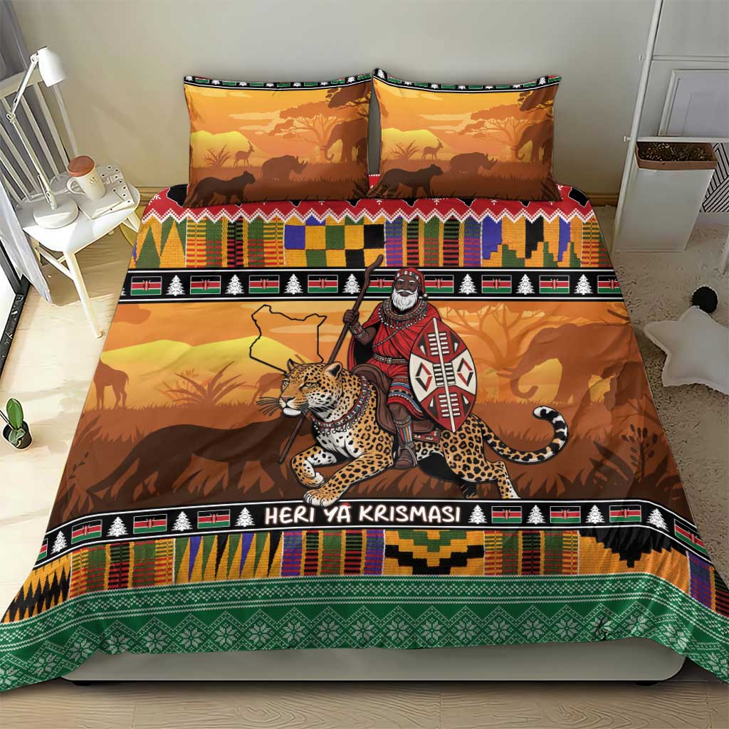 Kenya Safari Christmas Bedding Set Black Santa Riding Leopards - Heri ya Krismasi - Wonder Print Shop