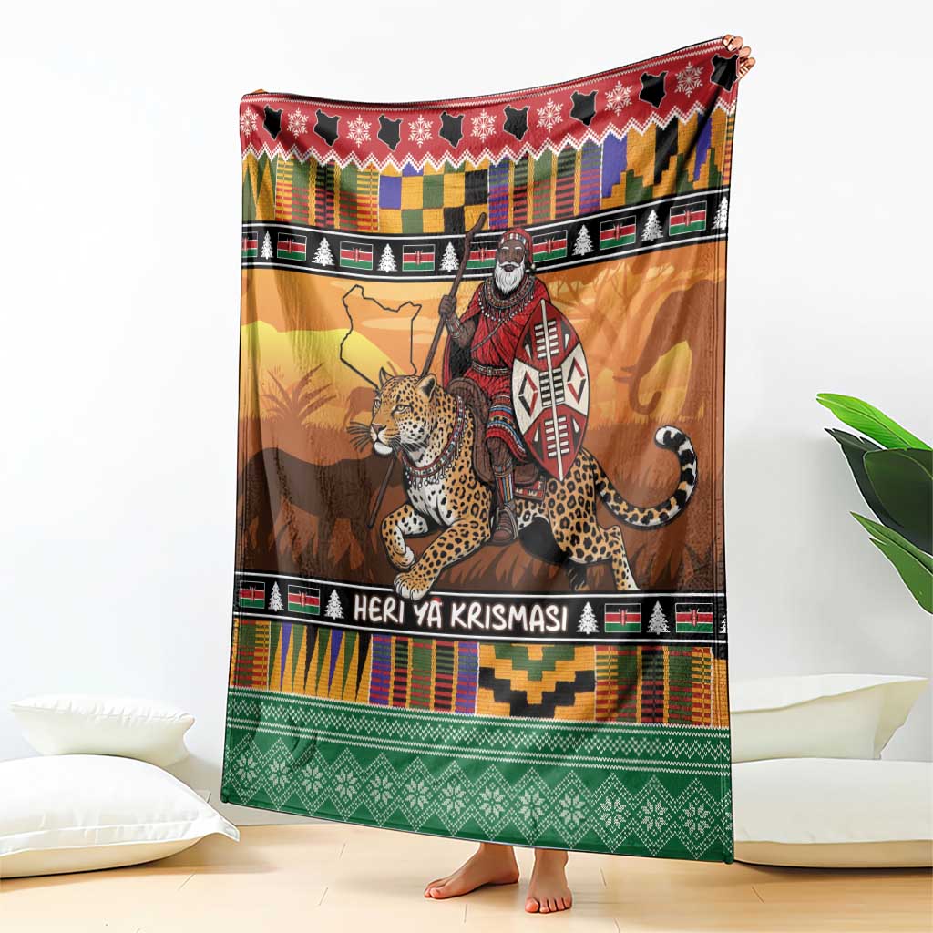Kenya Safari Christmas Blanket Black Santa Riding Leopards - Heri ya Krismasi - Wonder Print Shop