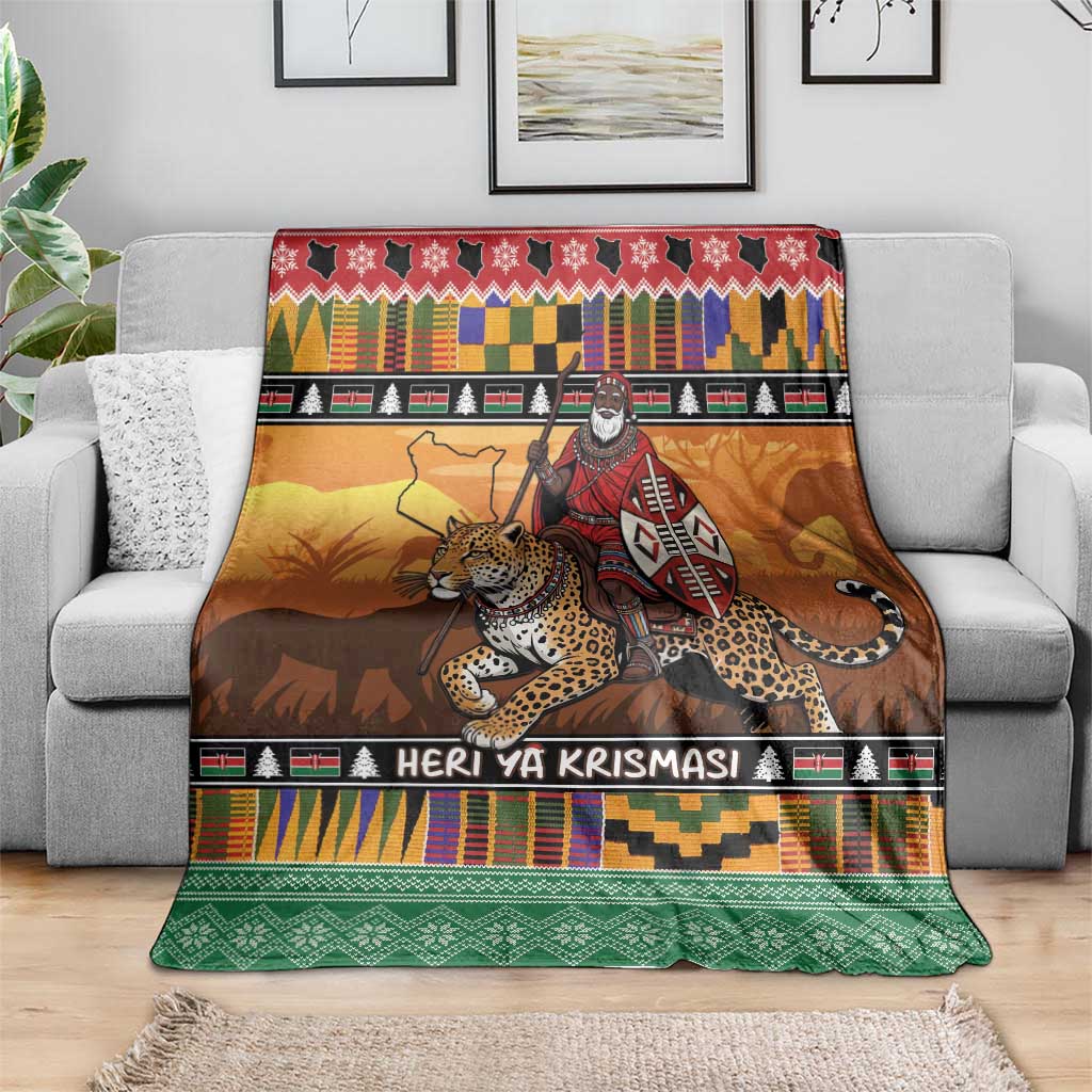 Kenya Safari Christmas Blanket Black Santa Riding Leopards - Heri ya Krismasi - Wonder Print Shop
