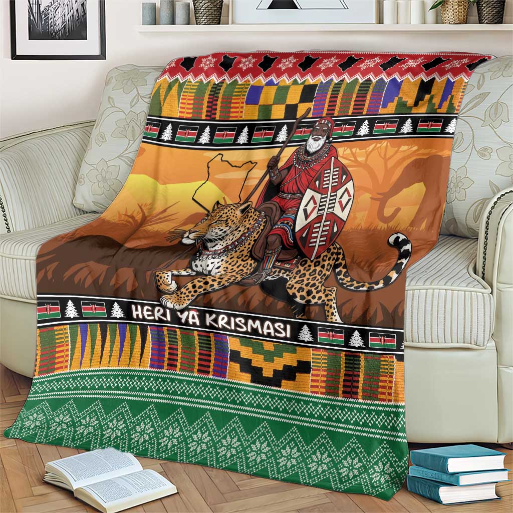 Kenya Safari Christmas Blanket Black Santa Riding Leopards - Heri ya Krismasi - Wonder Print Shop