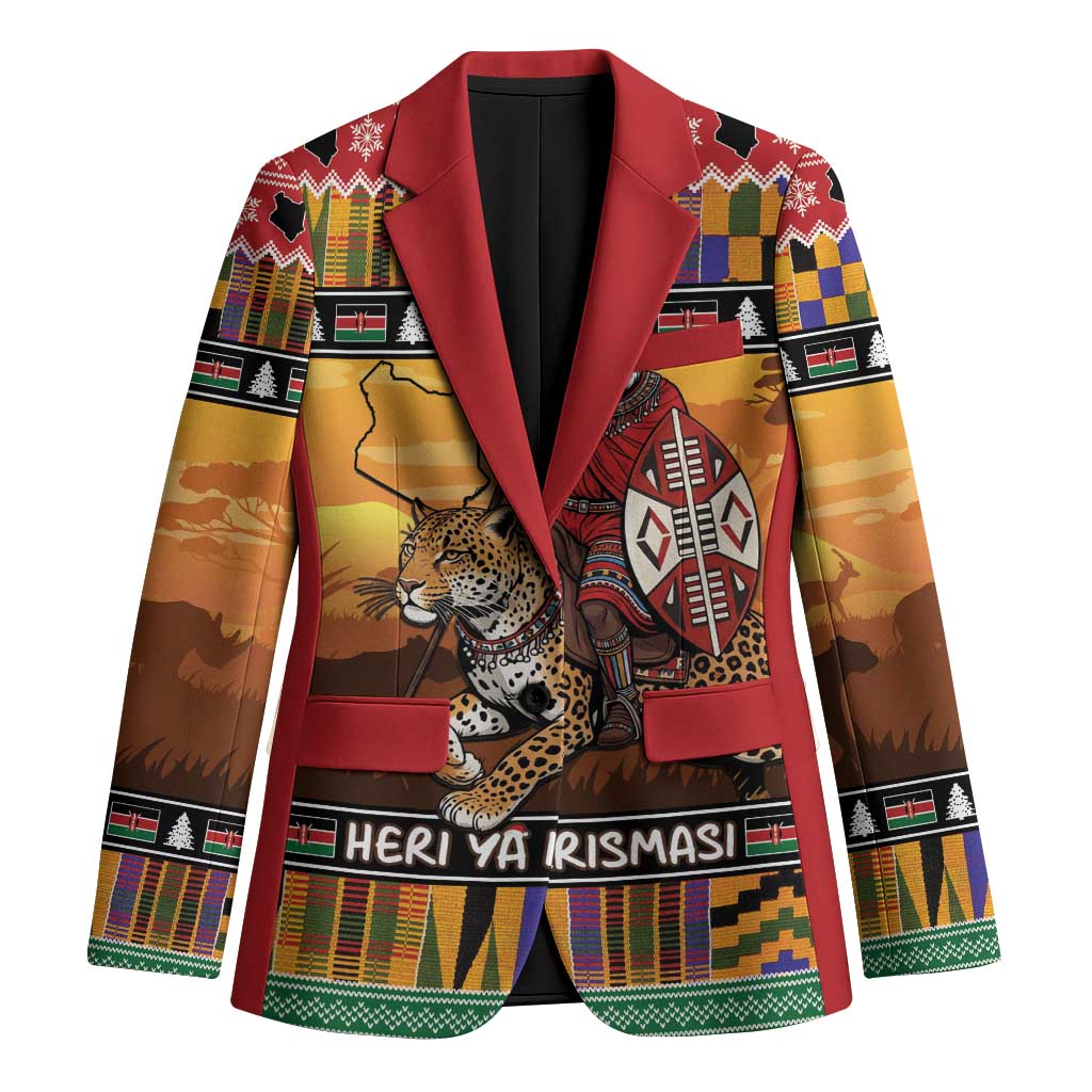 Kenya Safari Christmas Blazer Black Santa Riding Leopards - Heri ya Krismasi - Wonder Print Shop