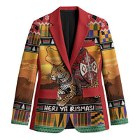 Kenya Safari Christmas Blazer Black Santa Riding Leopards - Heri ya Krismasi - Wonder Print Shop