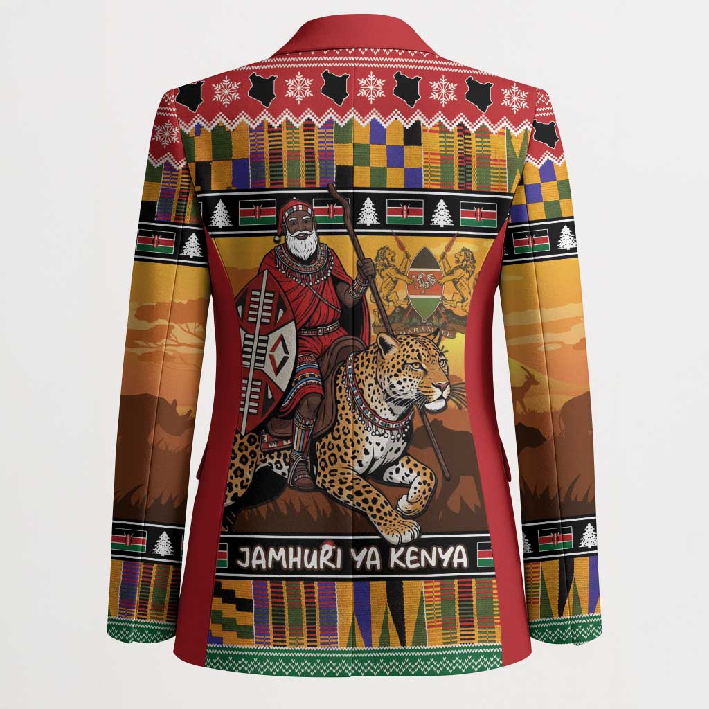 Kenya Safari Christmas Blazer Black Santa Riding Leopards - Heri ya Krismasi - Wonder Print Shop
