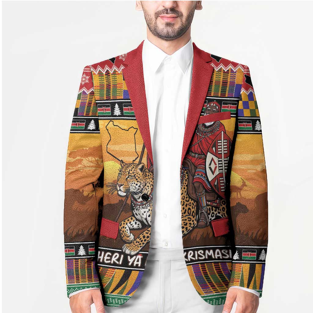 Kenya Safari Christmas Blazer Black Santa Riding Leopards - Heri ya Krismasi - Wonder Print Shop